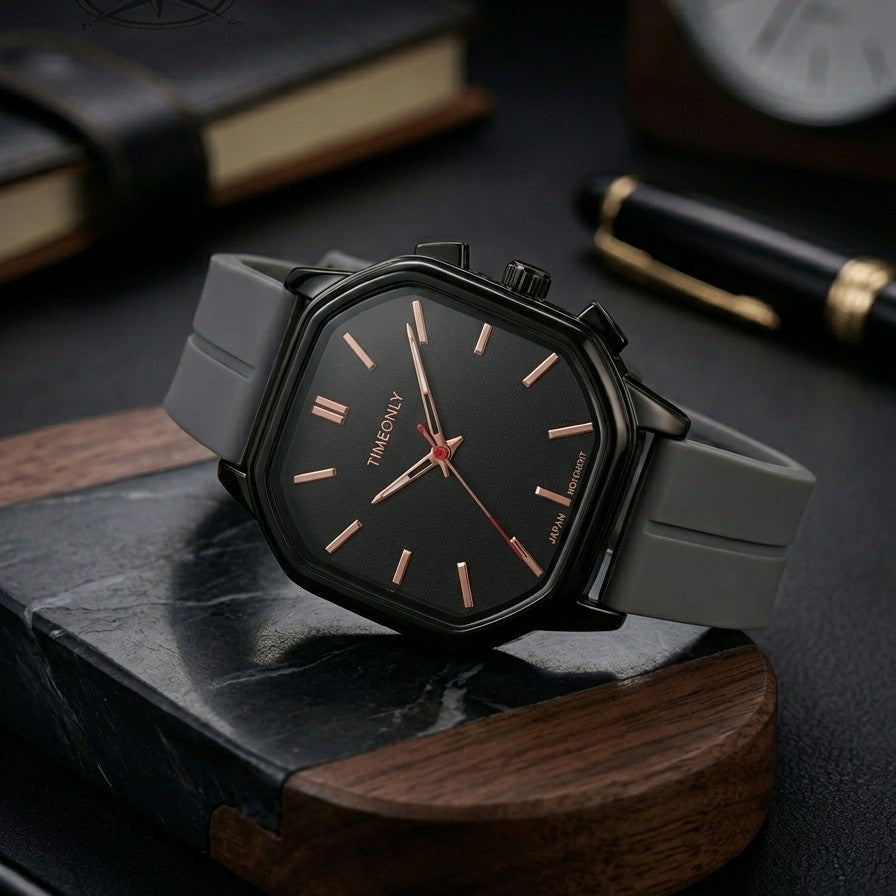 TIMEONLY Luxury Geometric Men's Watch with Premium Silicone Band